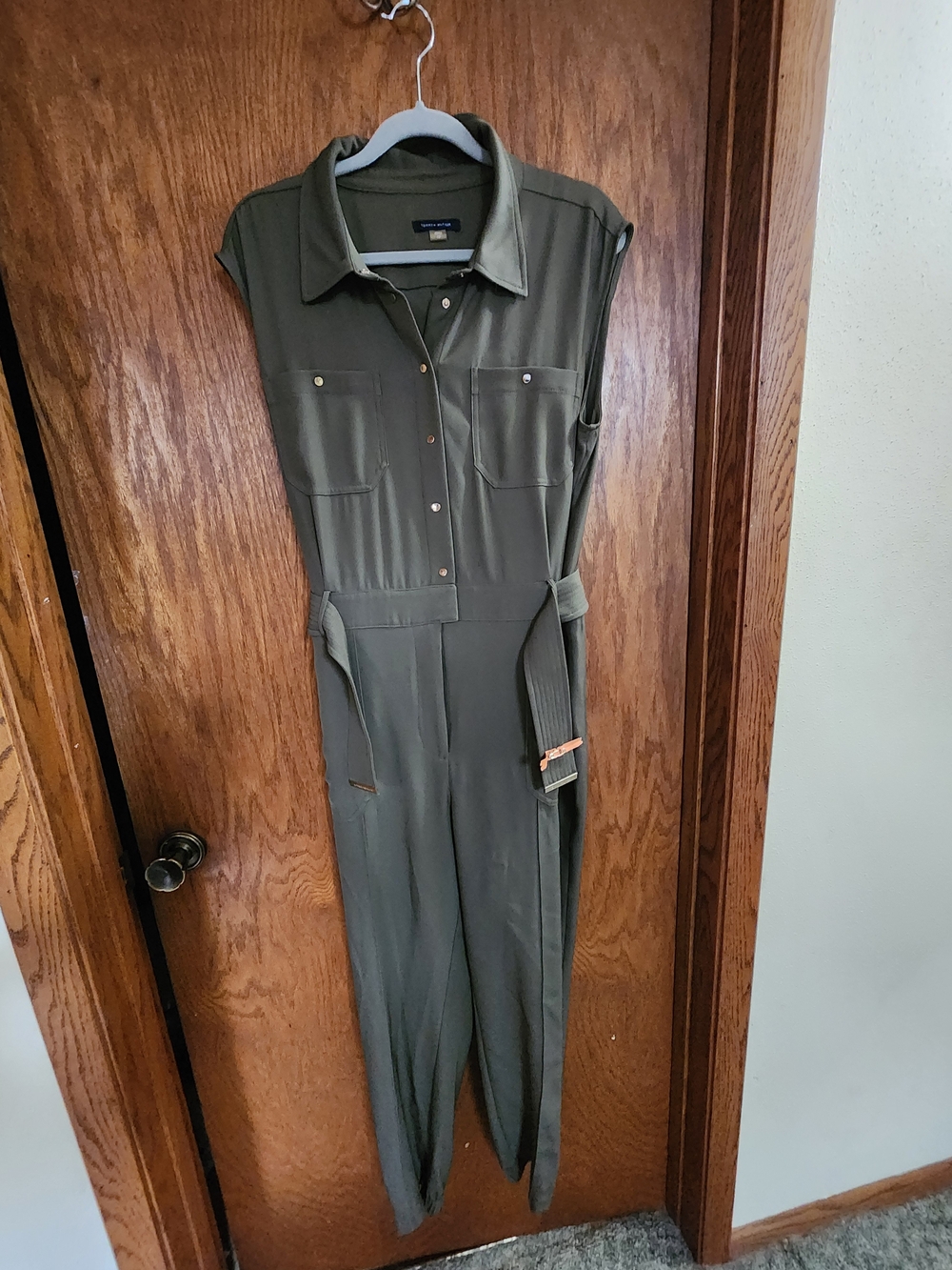 Tommy Hilfiger Olive Green Sleeveless Utility Jumpsuit